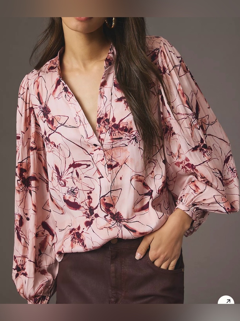 Anthropologie Pleated-Sleeve Henley Blouse Size Medium - Picture 2 of 10